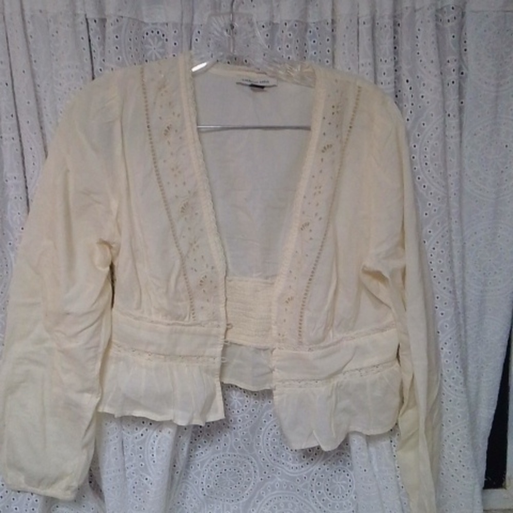 American Eagle Outfitters Ivory Lace Trim Top